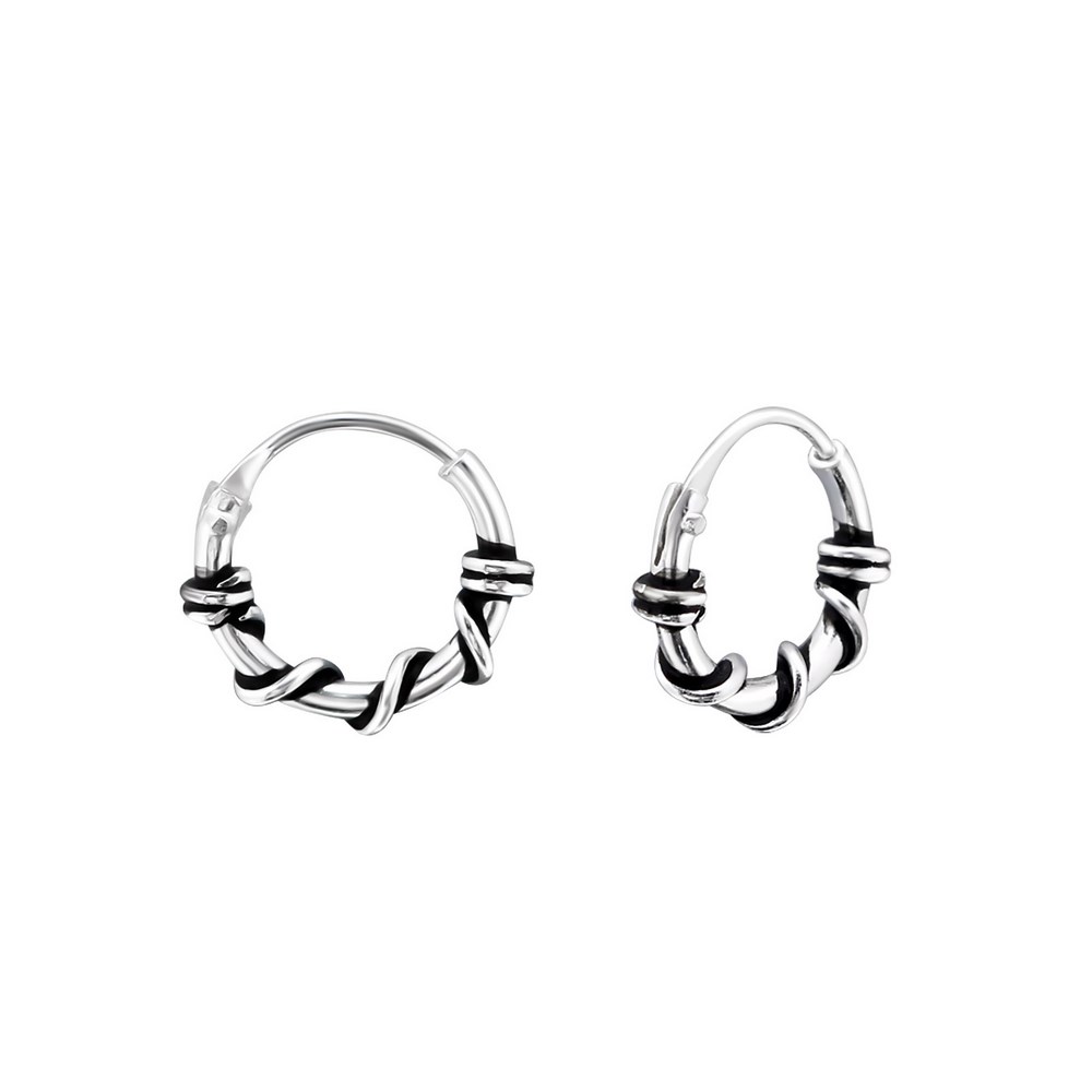 Bali ear hoops earrings, 925 silver, 10x1.2mm