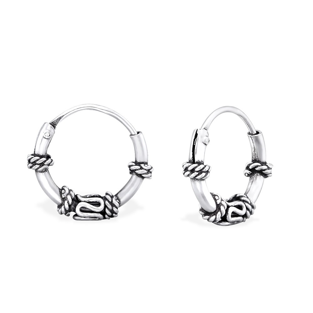 Bali ear hoops earrings, 925 silver, 10x1.2mm