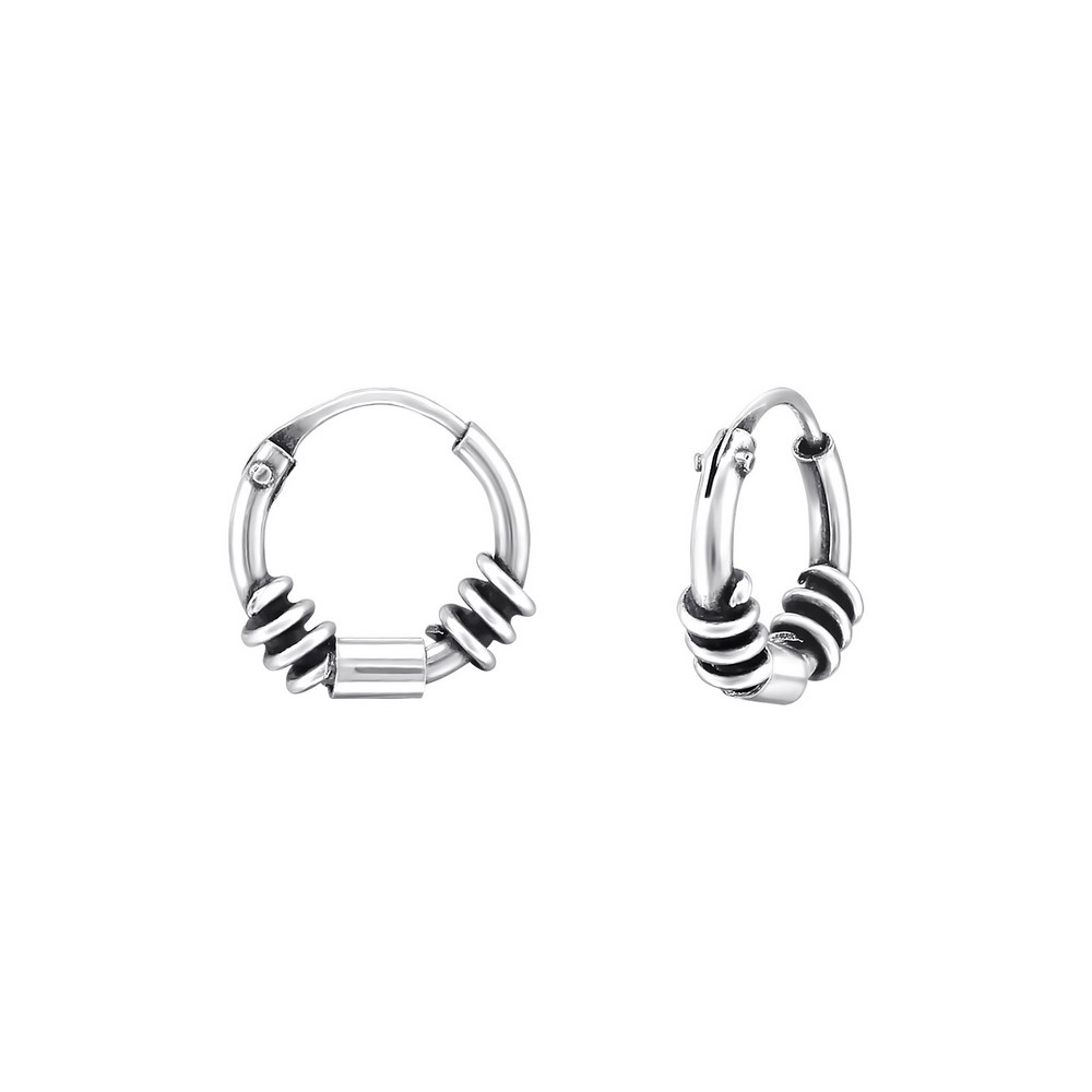 Bali ear hoops earrings, 925 silver, 10x1.2mm