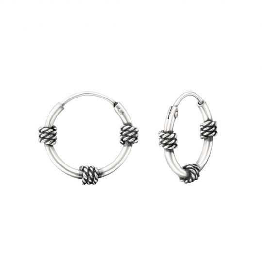 Bali ear hoops earrings, 925 silver, 12x1.2mm