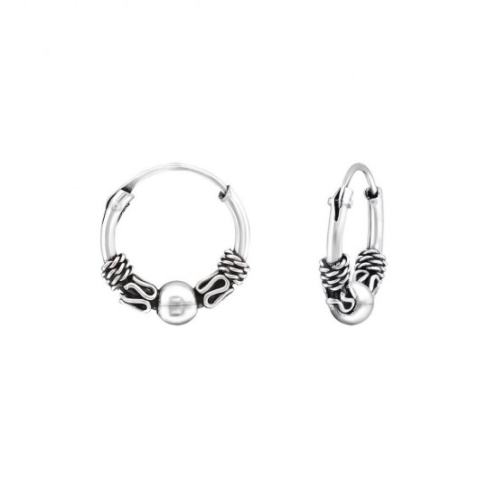 Bali ear hoops earrings, 925 silver, 12x1.2mm