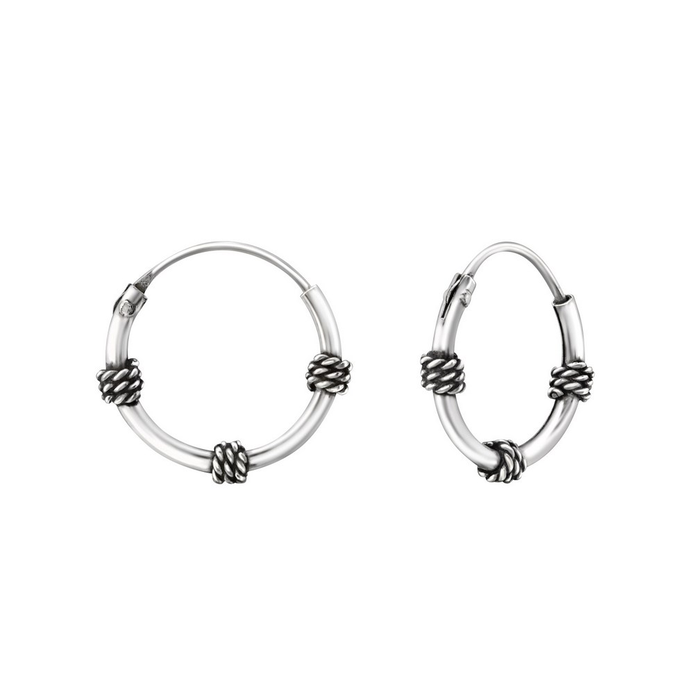 Bali ear hoops earrings, 925 silver, 12x1.2mm