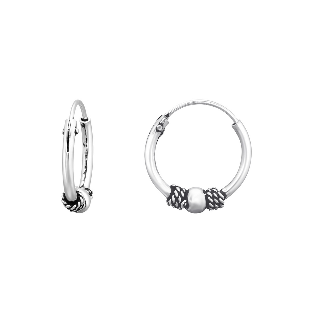 Bali ear hoops earrings, 925 silver, 12x1.2mm