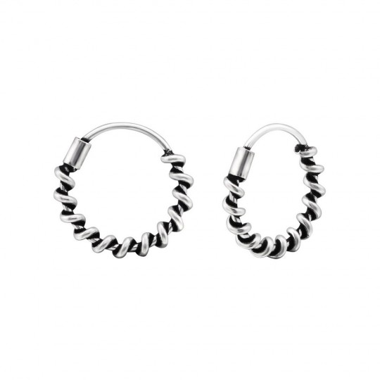 Bali ear hoops earrings, 925 silver, 12x1.2mm