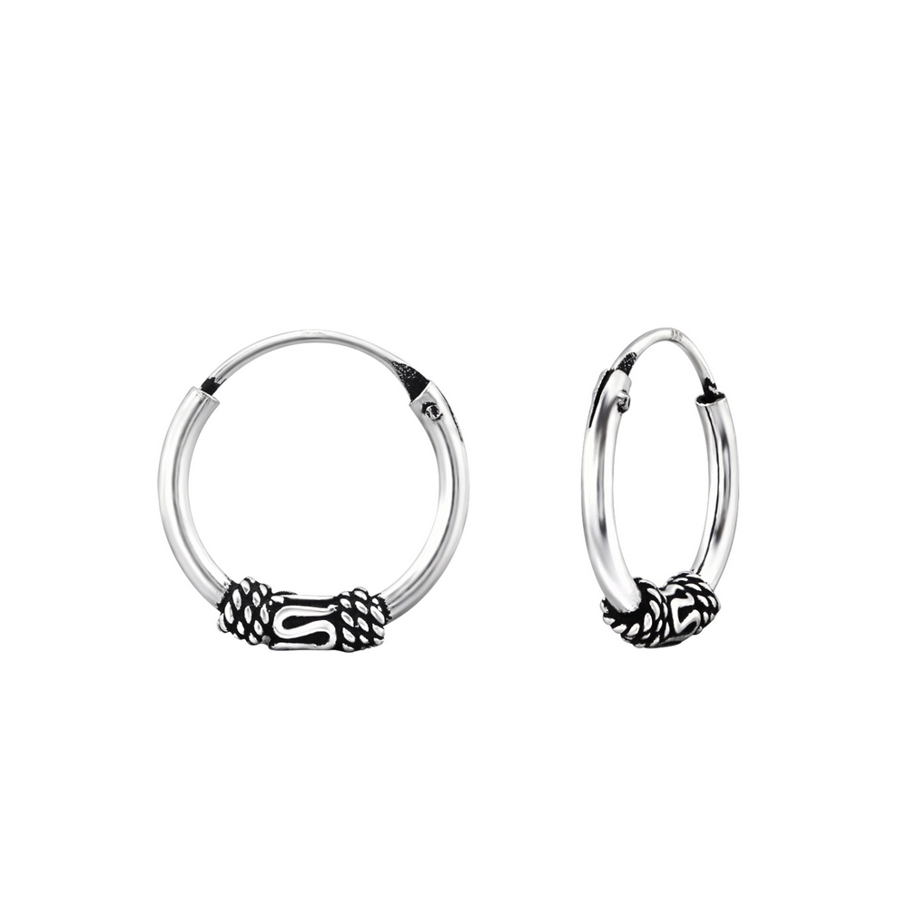 Bali ear hoops earrings, 925 silver, 12x1.2mm