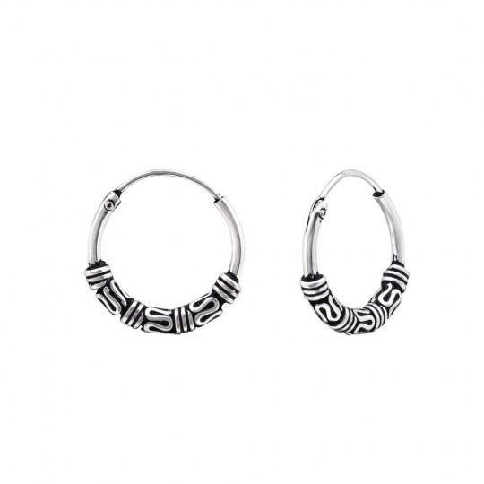 Bali ear hoops earrings, 925 silver, 14x1mm