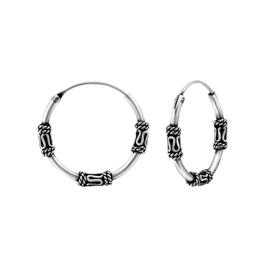 Bali ear hoops earrings, 925 silver, 18x1.2mm