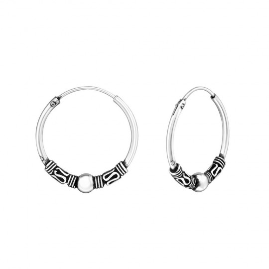 Bali ear hoops earrings, 925 silver, 16x1.2mm