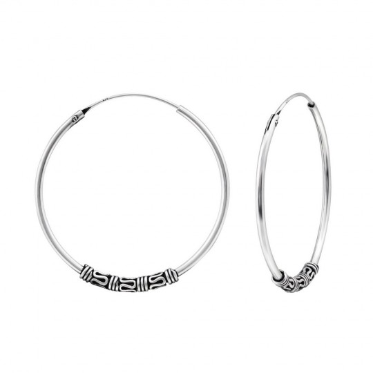 Bali ear hoops earrings, 925 silver, 30x1.2mm