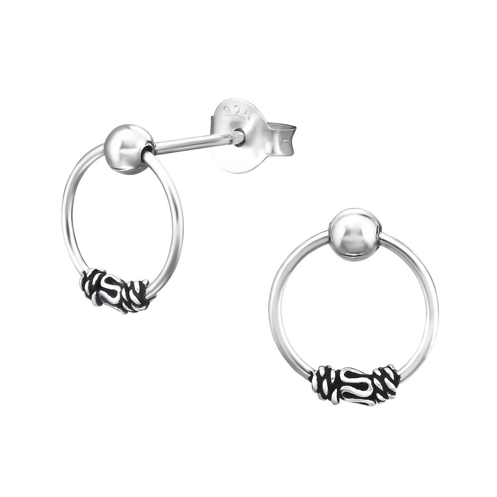 Bali ear hoops earrings, 925 silver, 10x10mm