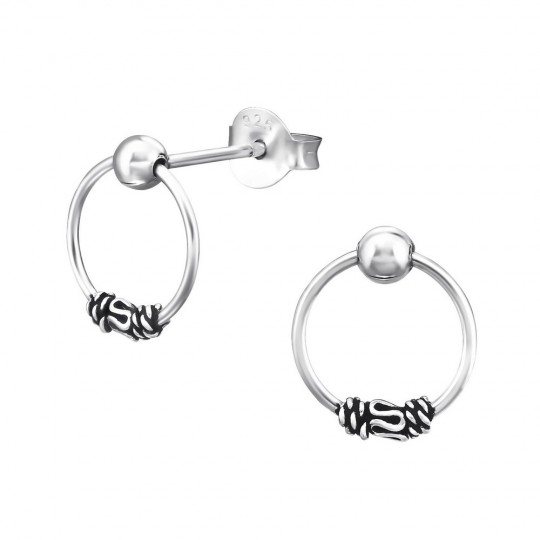 Bali ear hoops earrings, 925 silver, 10x10mm