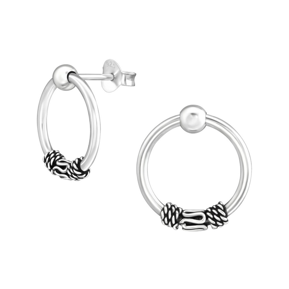 Bali ear hoops earrings, 925 silver, 14x1.4mm