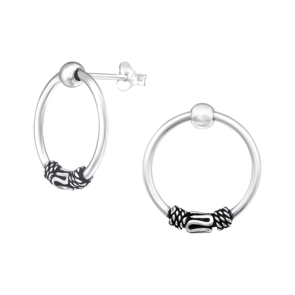 Bali ear hoops earrings, 925 silver, 18x1.5mm