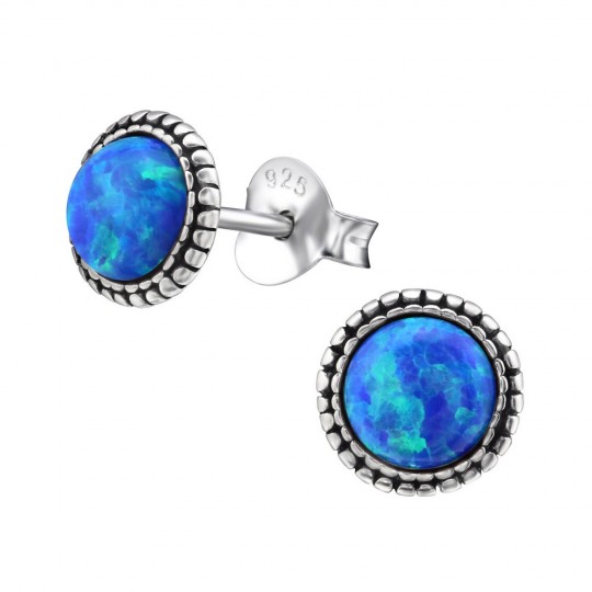 Laguna blue opal earrings, 925 silver, 7mm