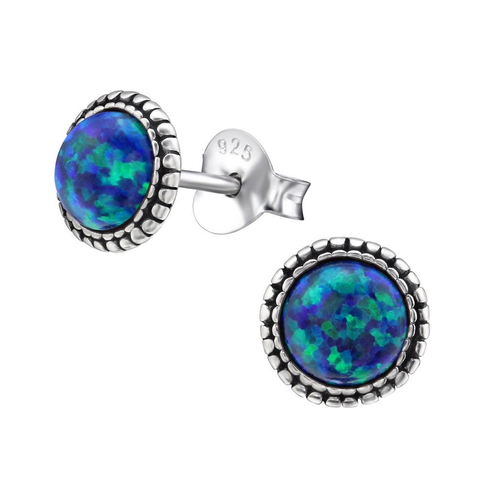 Cercei pentru copii opal azurite, argint 925, 7mm