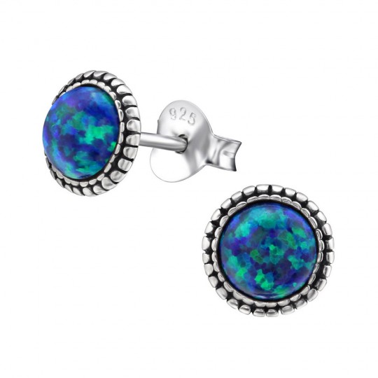 Azurite opal earrings, 925 silver, 7mm