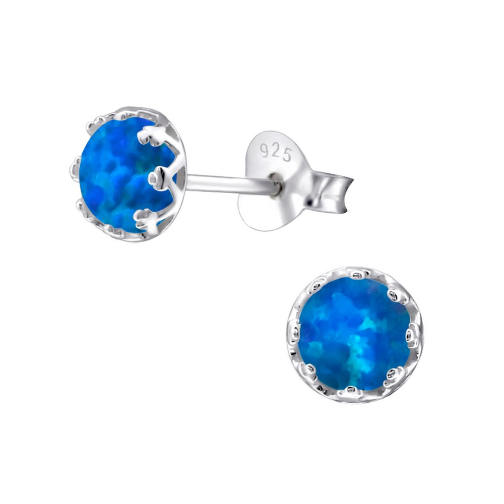 Cercei pentru copii opal laguna blue, argint 925, 5mm