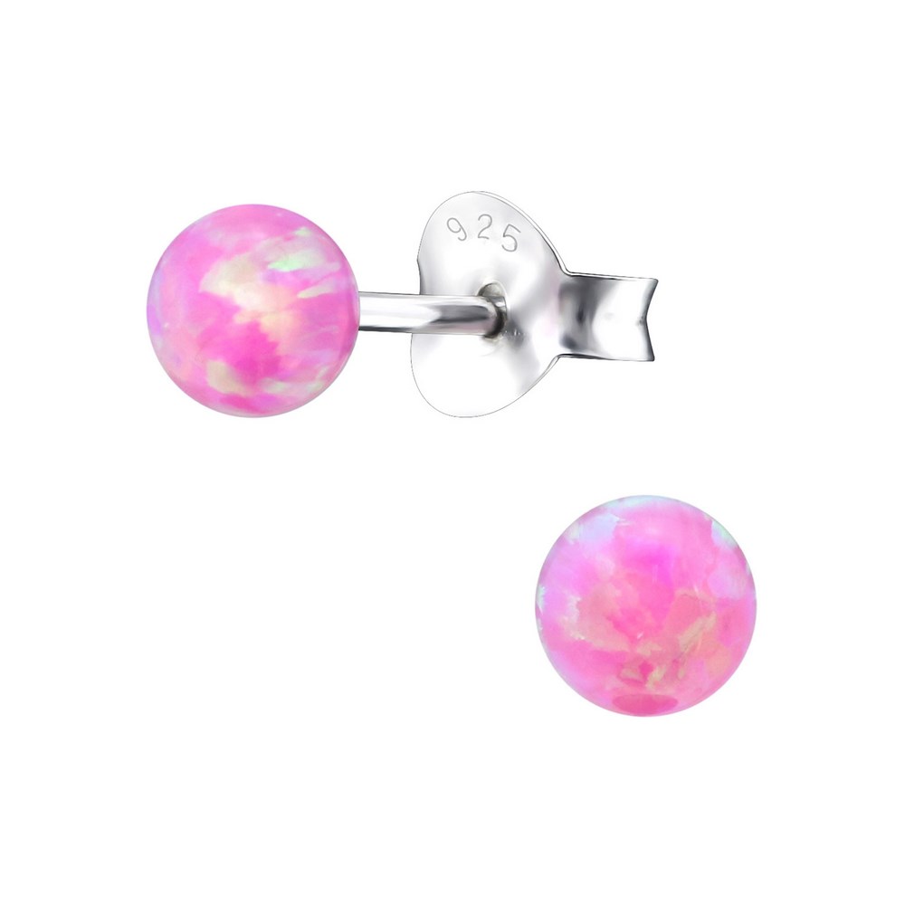 Cercei pentru copii opal pink aurore boreale, argint 925, 4mm