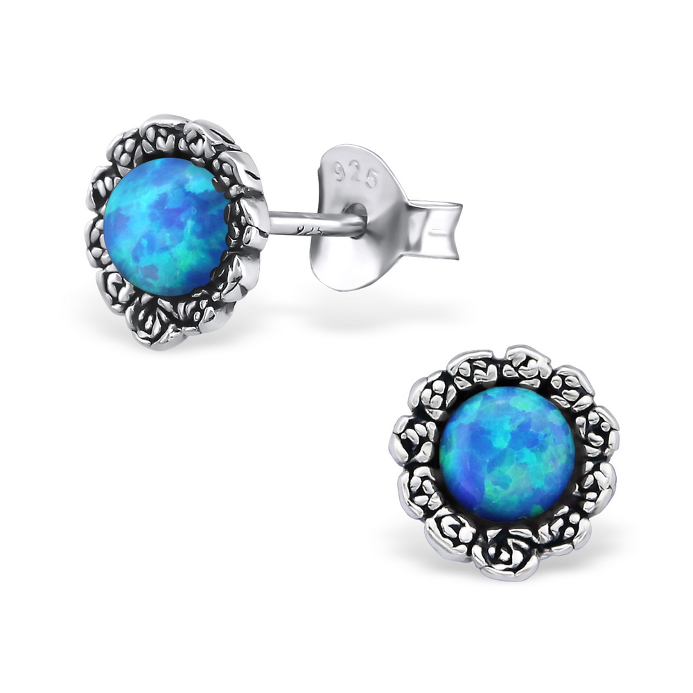 Laguna blue opal earrings, 925 silver, 7mm