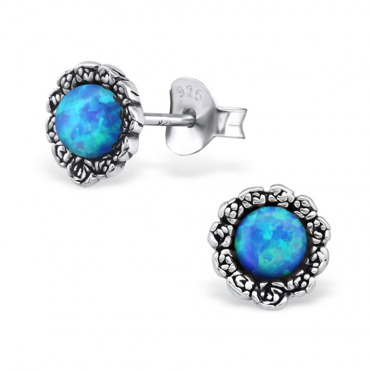 Cercei pentru copii opal laguna blue, argint 925