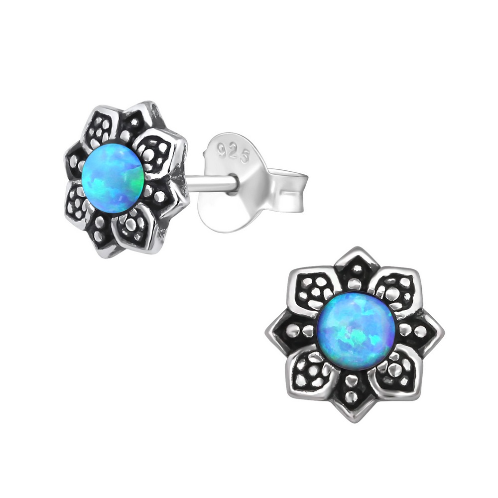 Sky blue opal earrings, 925 silver, 7mm