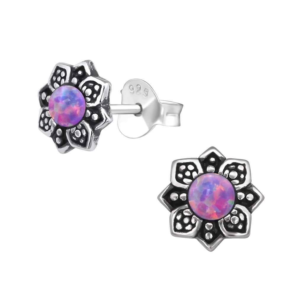 Cercei pentru copii opal cyclamen, argint 925