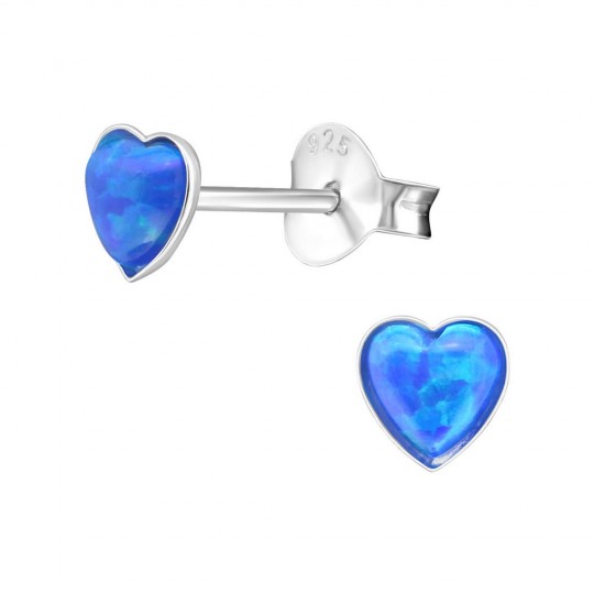 Heart laguna blue opal earrings, 925 silver, 5mm