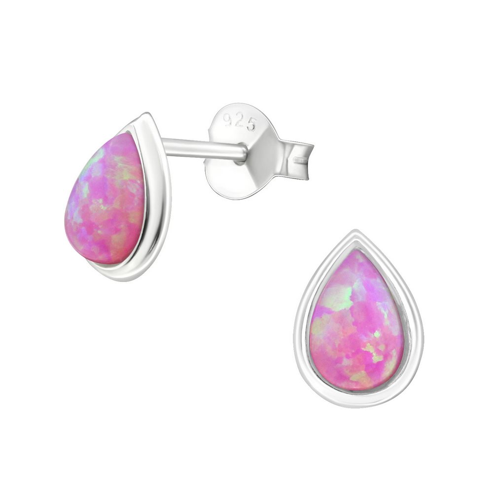Drop pink aurore boreale opal earrings, 925 silver, 8x6mm