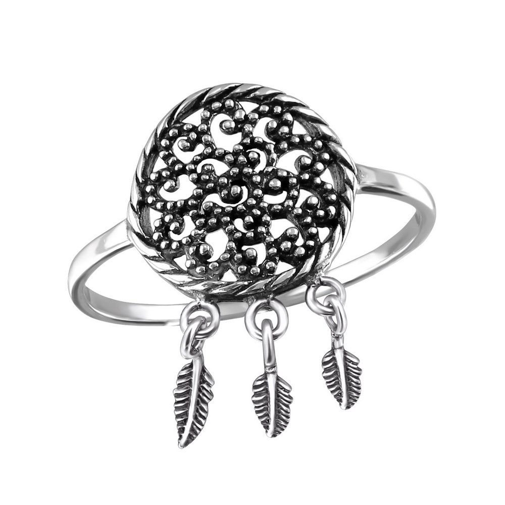 Dream catcher ring, 925 silver, size 57