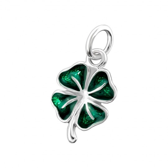 Green clover pendant, silver 925, 16x10mm