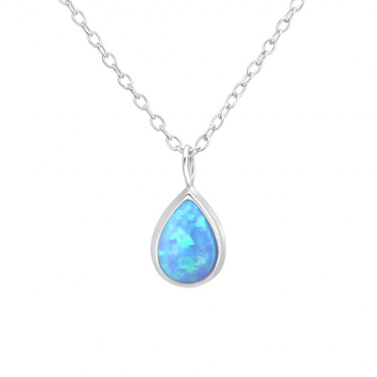 Chain set with sky blue opal pendant, silver 925, 12x6mm