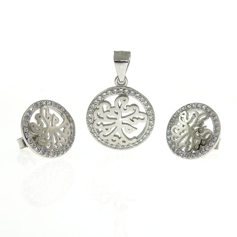 Tree of life set, pendant and earrings with rhodium-plated silver 925 crystals