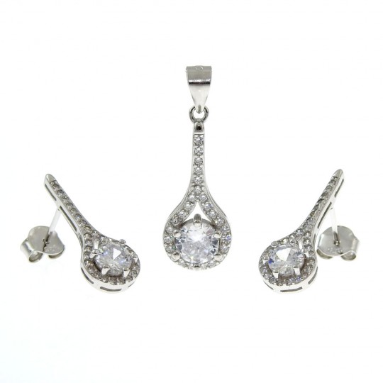 Elysium set, pendant and earrings with rhodium-plated silver 925 crystals