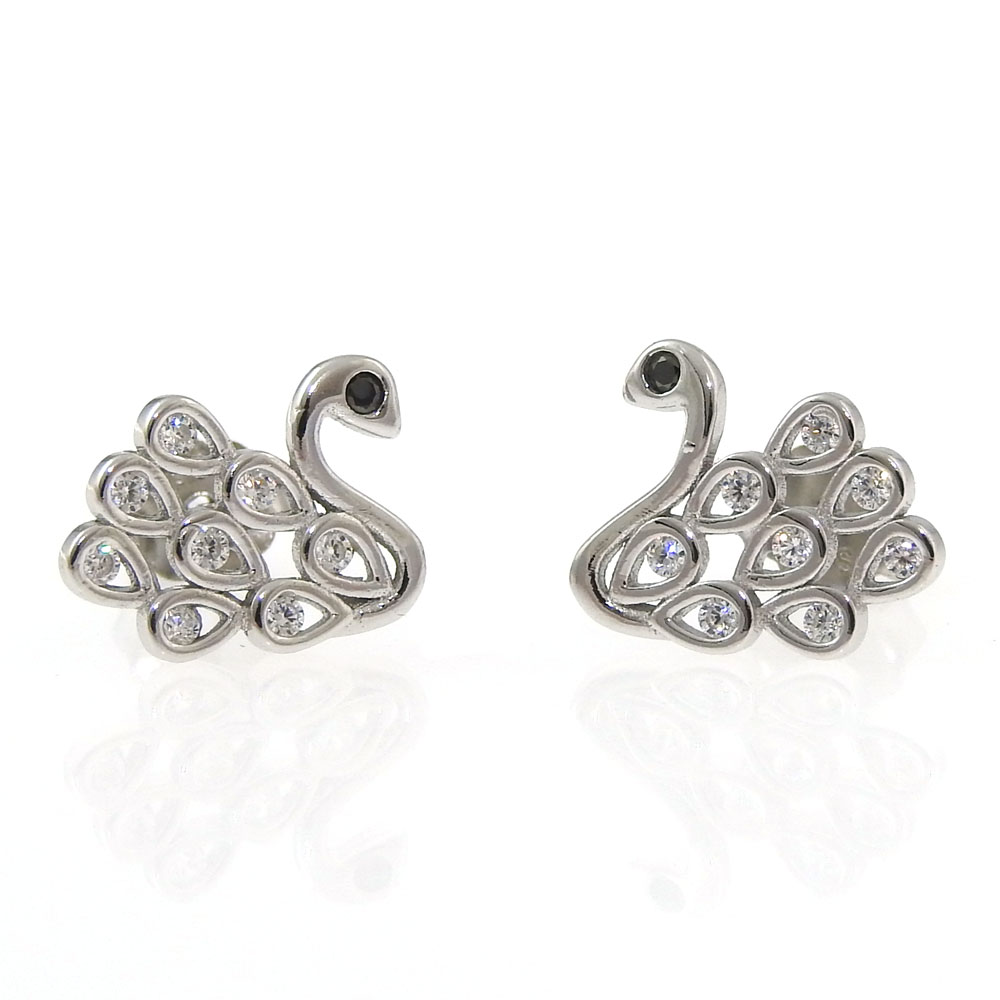 Swan earrings with rhodium-plated silver 925 crystals