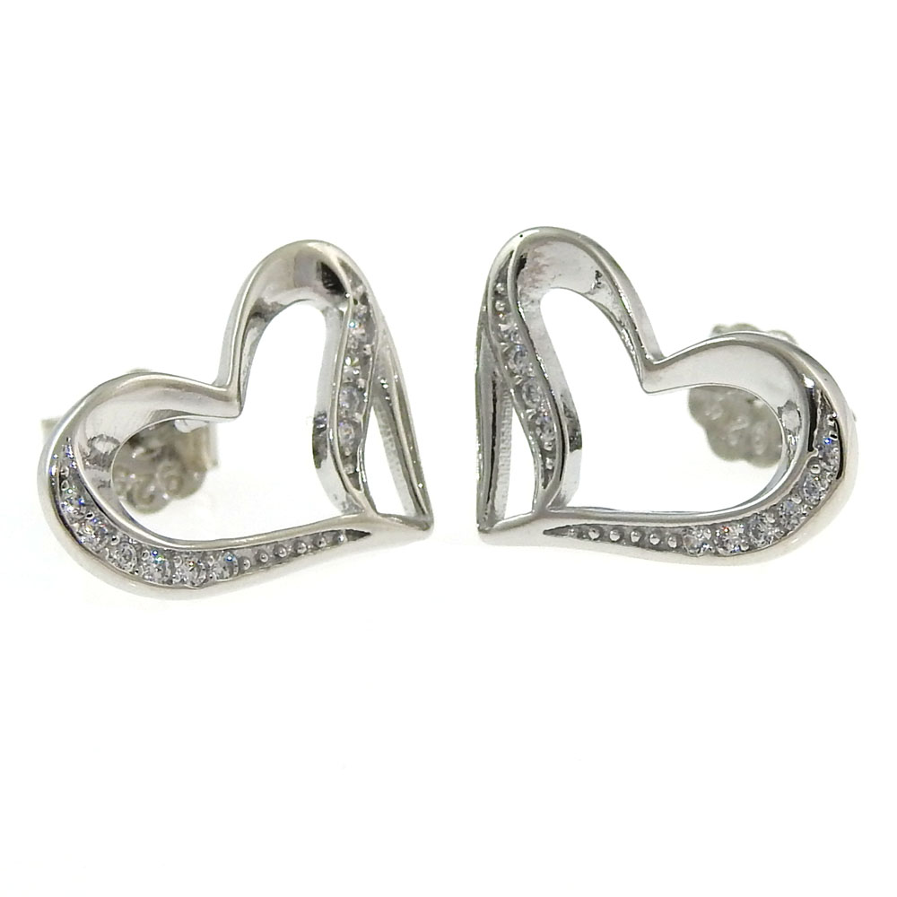 Heart earrings with rhodium-plated silver 925 crystals