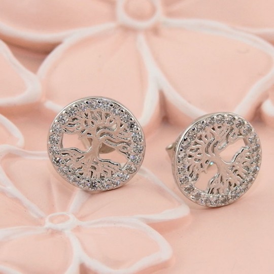 Tree of life earrings with rhodium-plated silver 925 crystals