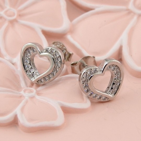 Heart earrings with rhodium-plated silver 925 crystals