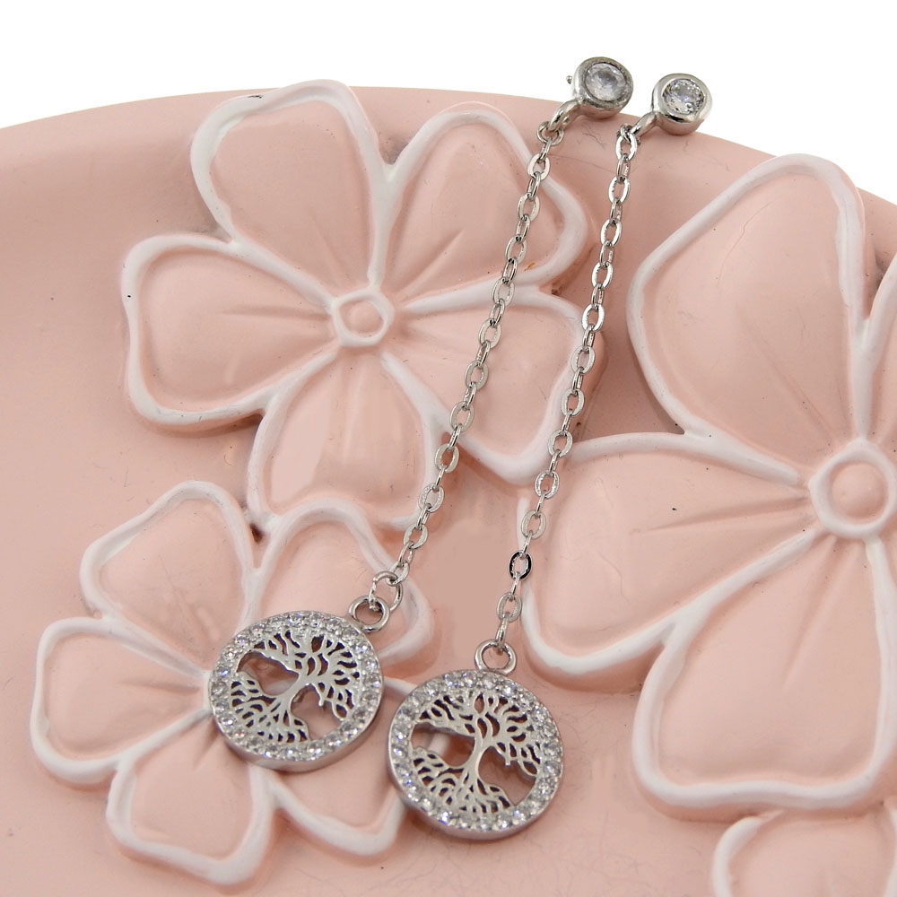 Tree of life earrings with rhodium-plated silver 925 crystals