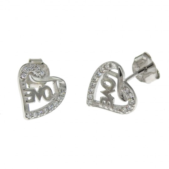 Love heart earrings with rhodium-plated silver 925 crystals