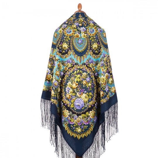 Premium shawl Rose Soul, wool, blue - 148x148cm