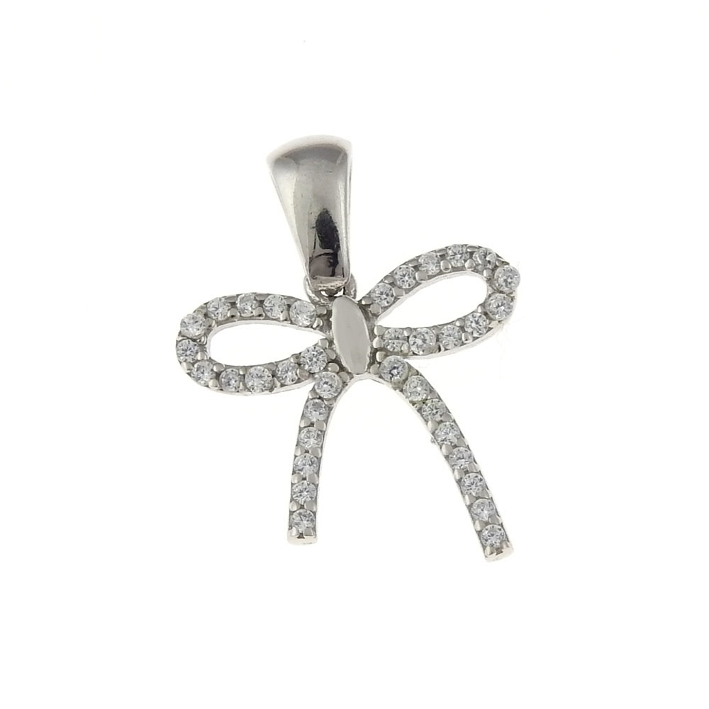 Bow pendant with crystals, rhodium-plated 925 silver