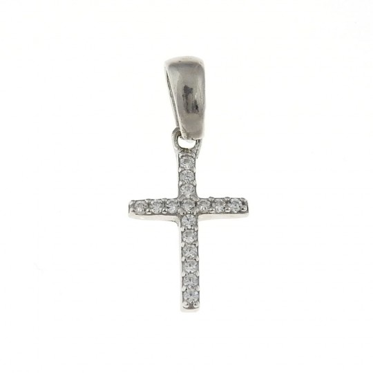 Cross pendant with crystals, rhodium-plated 925 silver
