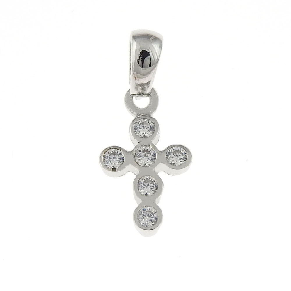 Cross pendant with crystals, rhodium-plated 925 silver