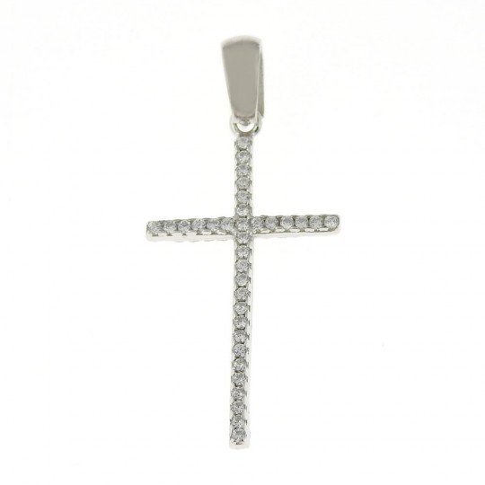 Cross pendant with crystals, silver 925 rhodium-plated