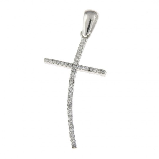 Cross pendant with crystals, silver 925 rhodium-plated