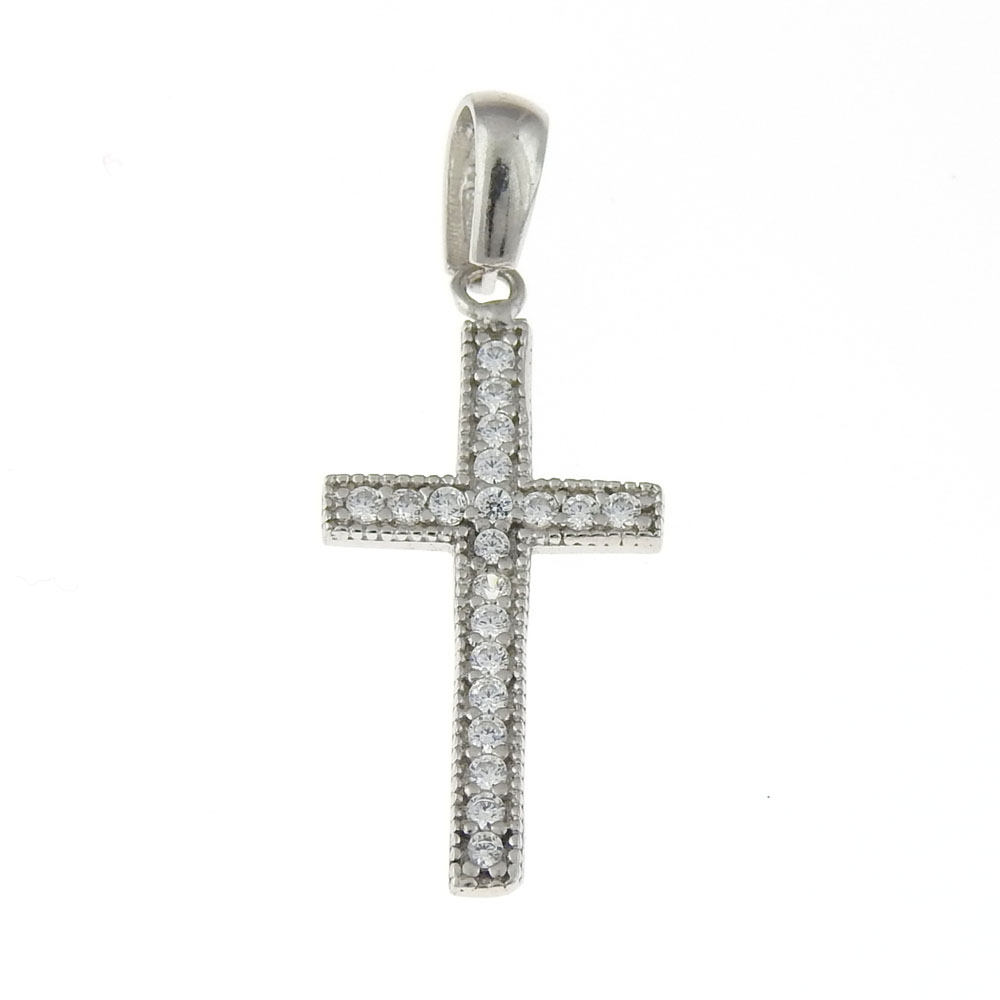 Cross pendant with crystals, silver 925 rhodium-plated