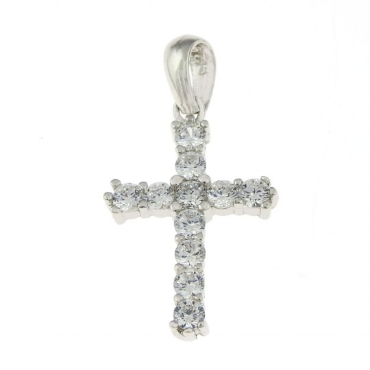 Cross pendant with crystals, silver 925 rhodium-plated