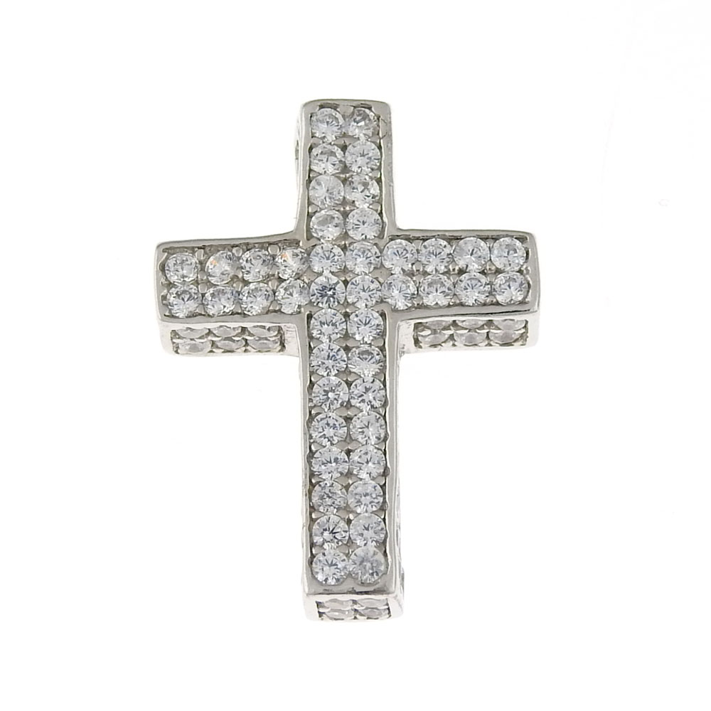 Pandantiv cruce cu cristale, argint 925 rodiat