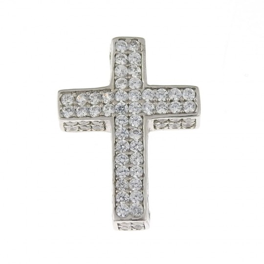 Cross pendant with crystals, silver 925 rhodium-plated