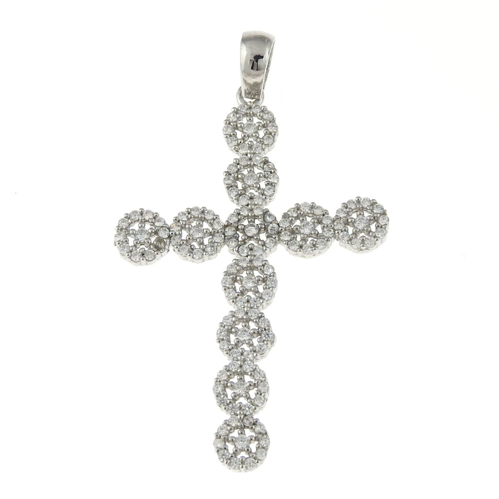 Cross pendant with crystals, silver 925 rhodium-plated